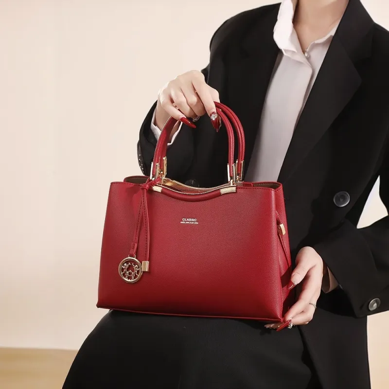 PAYOT Microfiber Synthetic Leather Handbag Regular Women's Red-4