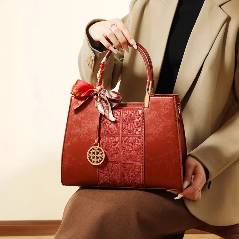 PAYOT Microfiber Synthetic Leather Shoulder Bag, Crossbody Bag, Handbag Women's Chinese Style Red-4