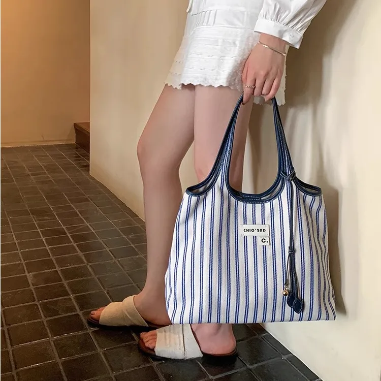 PAYOT Canvas Aegean Sea Bay Canvas Bag, Shoulder Bag Regular Women's Stripe Blue-3