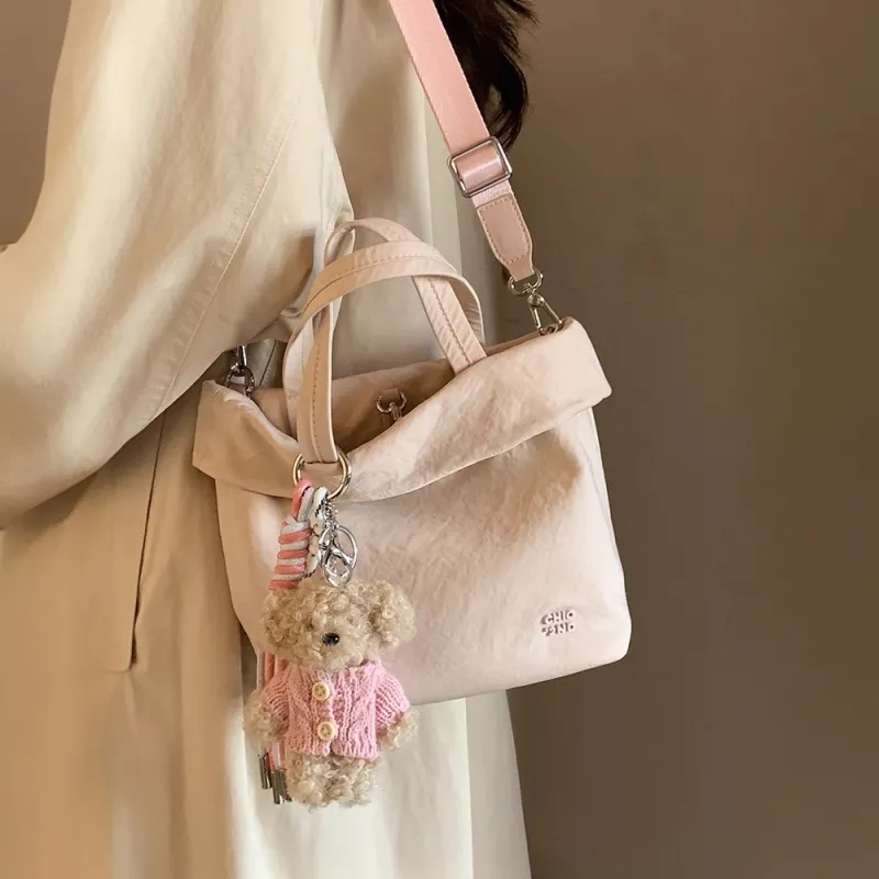 PAYOT Nylon Shoulder Bag, Crossbody Bag, Handbag Regular Women's Ecru/Pink-7