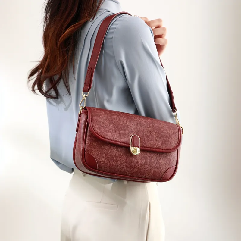 PAYOT Synthetic Leather Crossbody Bag, Shoulder Bag Women's Burgundy-3
