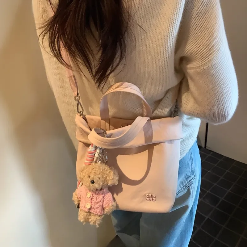 PAYOT Nylon Shoulder Bag, Crossbody Bag, Handbag Regular Women's Ecru/Pink-6
