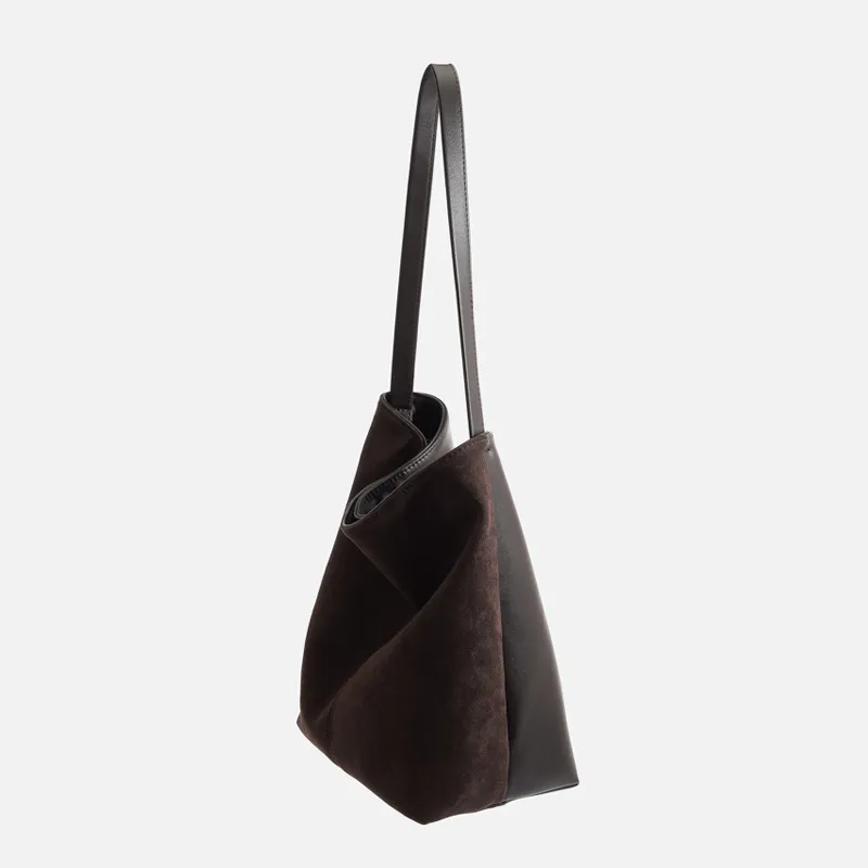 PAYOT Genuine Leather/Microfiber Synthetic Leather Shoulder Bag Large Size Women's Caramel Brown/Khaki/Coffee-5