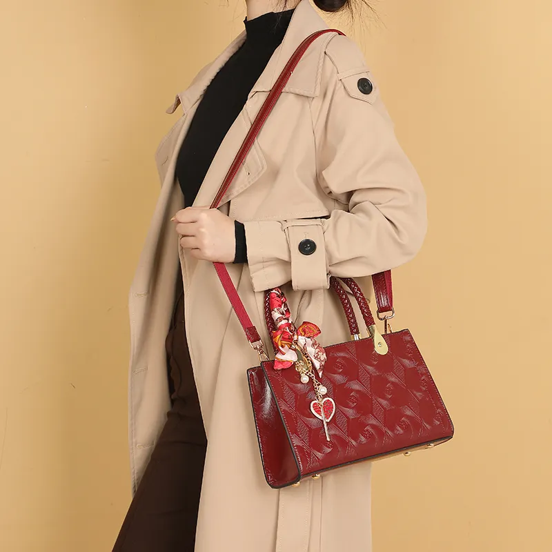 PAYOT Microfiber Synthetic Leather Shoulder Bag, Crossbody Bag, Handbag Women's Burgundy-4