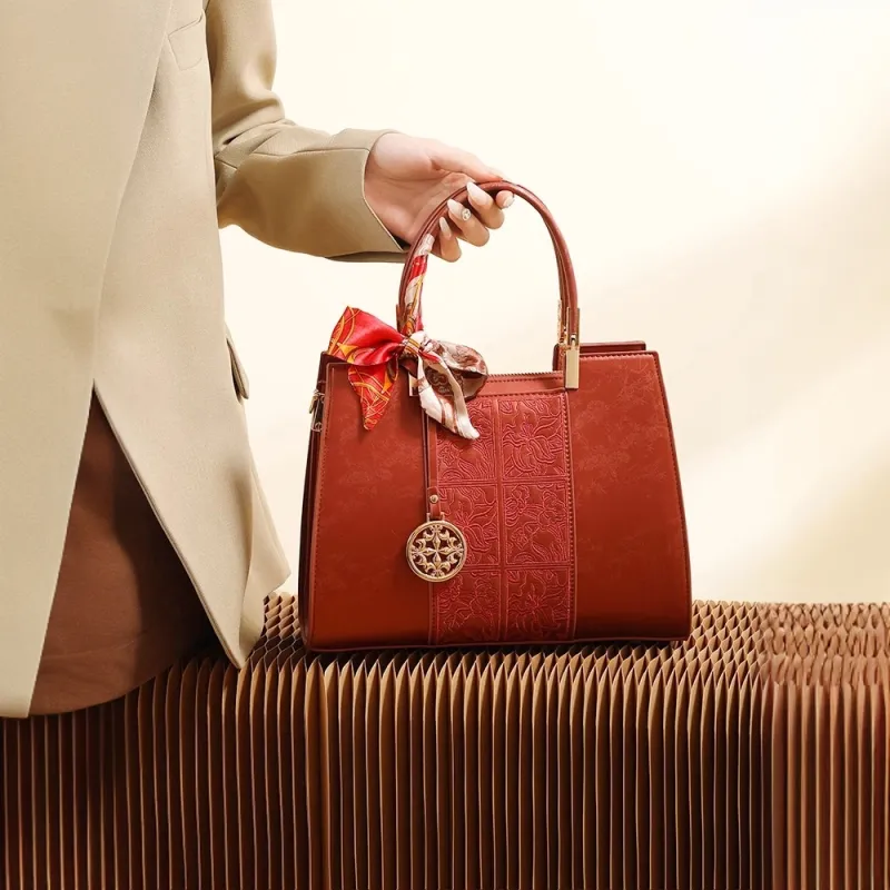 PAYOT Microfiber Synthetic Leather Shoulder Bag, Crossbody Bag, Handbag Women's Chinese Style Red-3