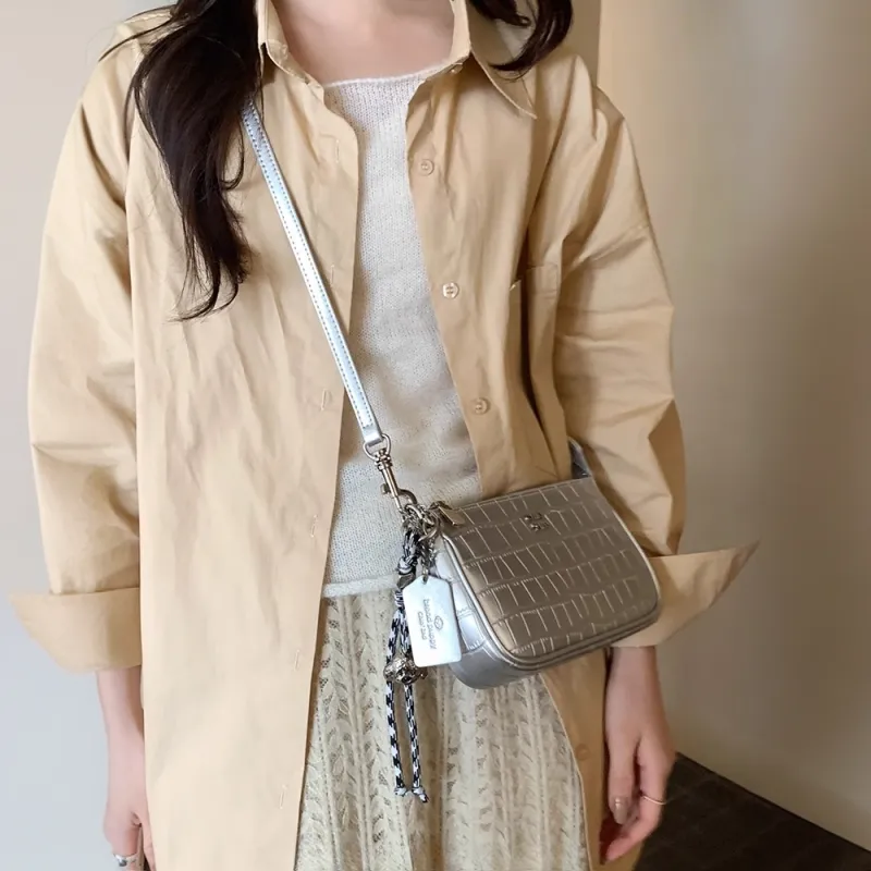 PAYOT Synthetic Leather Crossbody Handbag, Shoulder Bag Women's Pink/Silver-7