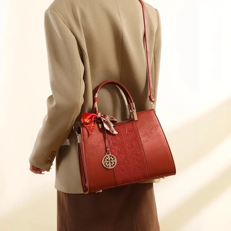 PAYOT Microfiber Synthetic Leather Shoulder Bag, Crossbody Bag, Handbag Women's Chinese Style Red-2