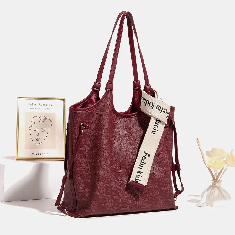 PAYOT Synthetic Leather Vermilion Tote Bag, Shoulder Bag Regular Women's Burgundy-4