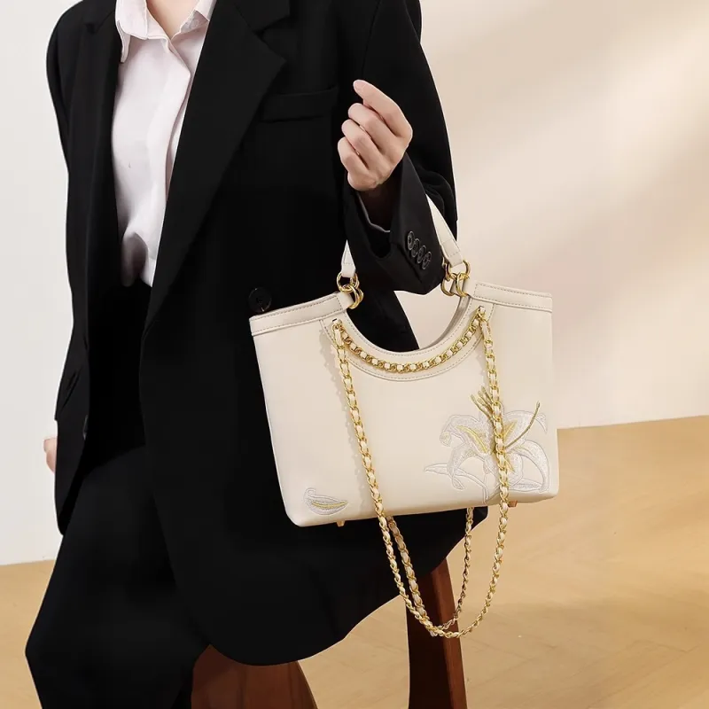 PAYOT Microfiber Synthetic Leather Handbag One Shoulder Crossbody Women's Ecru Lily-1