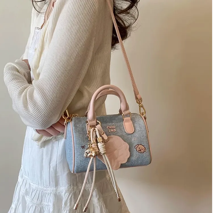 PAYOT Microfiber Synthetic Leather Shoulder Bag, Crossbody Bag, Handbag Women's Denim Blue & Pink-4