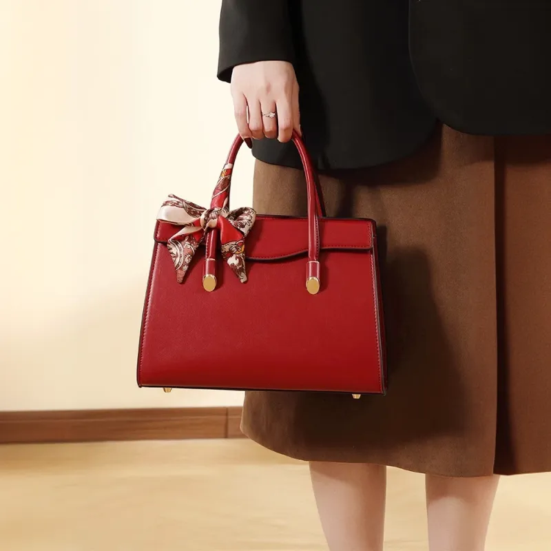 PAYOT Microfiber Synthetic Leather Handbag, One Shoulder, Crossbody Bag Women's Red-4
