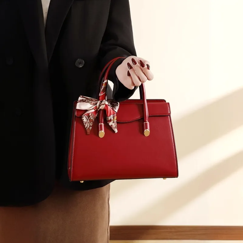 PAYOT Microfiber Synthetic Leather Handbag, One Shoulder, Crossbody Bag Women's Red-2
