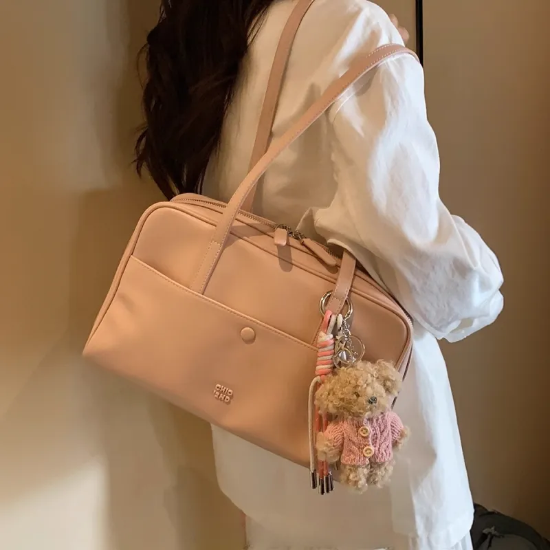 PAYOT Microfiber Synthetic Leather Shoulder Bag Women's Pink/Ecru-1