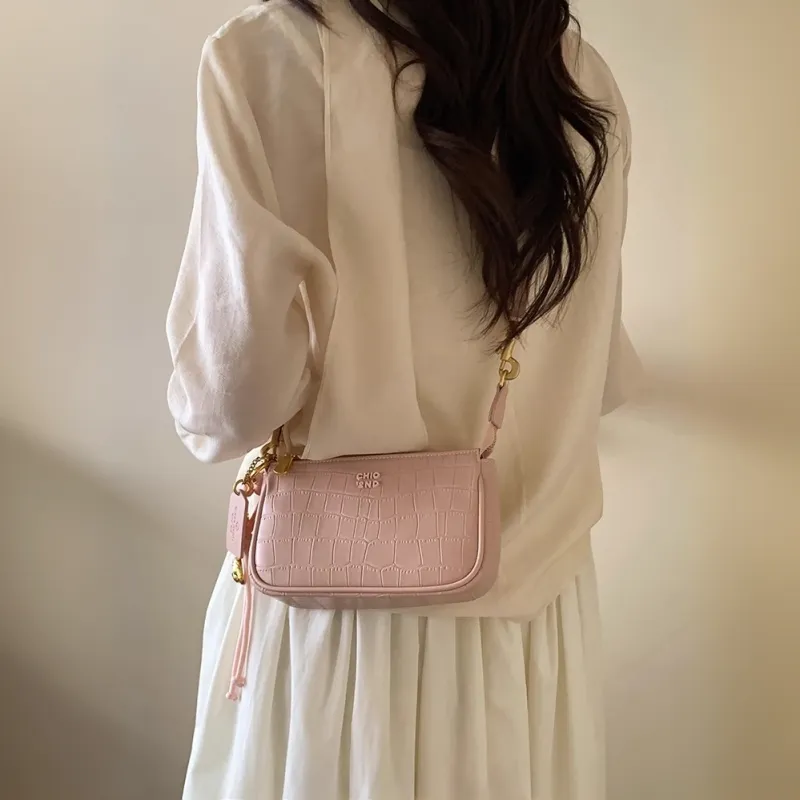 PAYOT Synthetic Leather Crossbody Handbag, Shoulder Bag Women's Pink/Silver-3