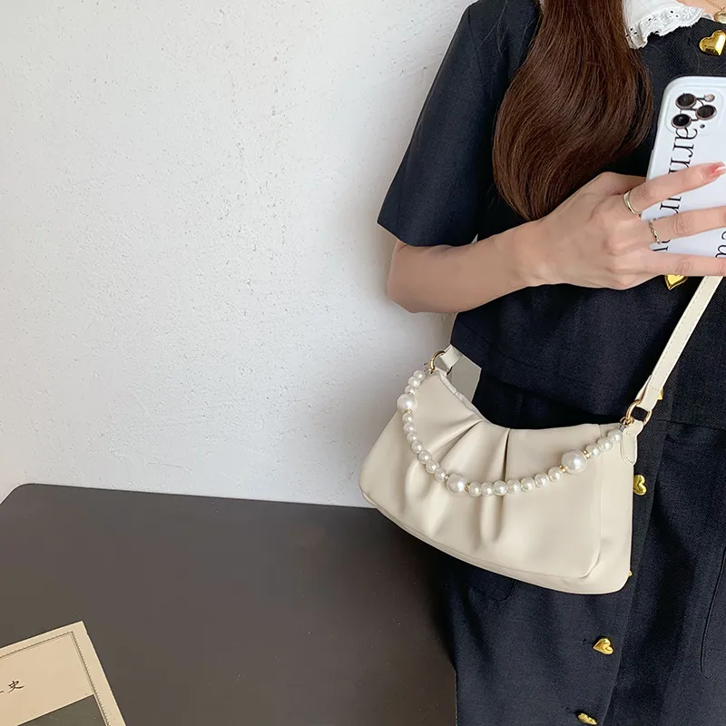 PINK·LAND PU Shoulder Bag Crossbody Portable Small Bag Shoulder Bag Regular Women's Ecru/Black-2