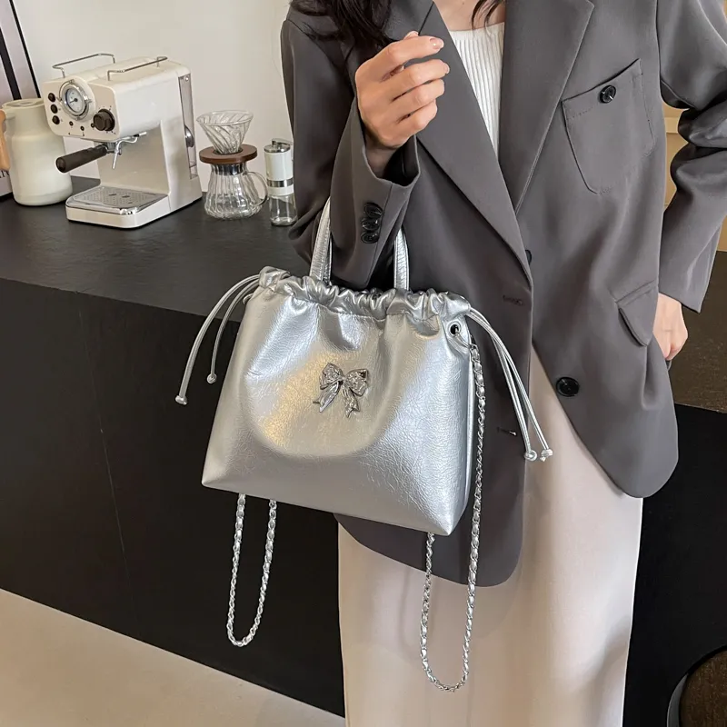 RUIPAI PU Shoulder Bag Regular Women's Silver/Ecru/Pink/Black-2