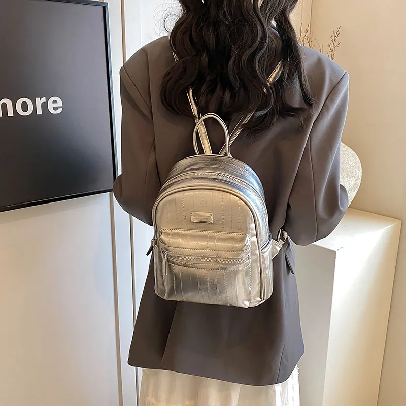 PINK·LAND PU Backpack Regular Women's White/Silver/Black-7