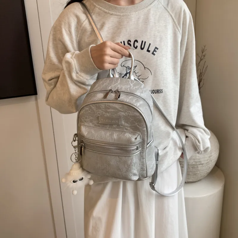 PINK·LAND PU Backpack Women's Black/Silver/Pink/White-23