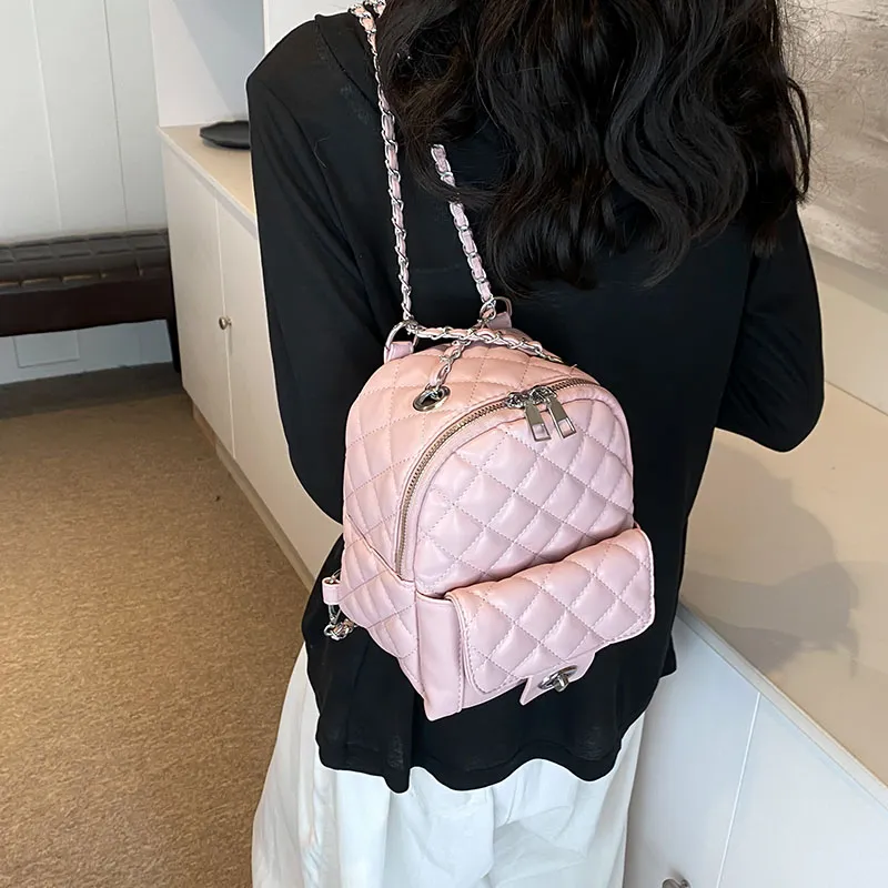 PINK·LAND PU Backpack Regular Women's Silver/White/Pink/Blue/Black-3