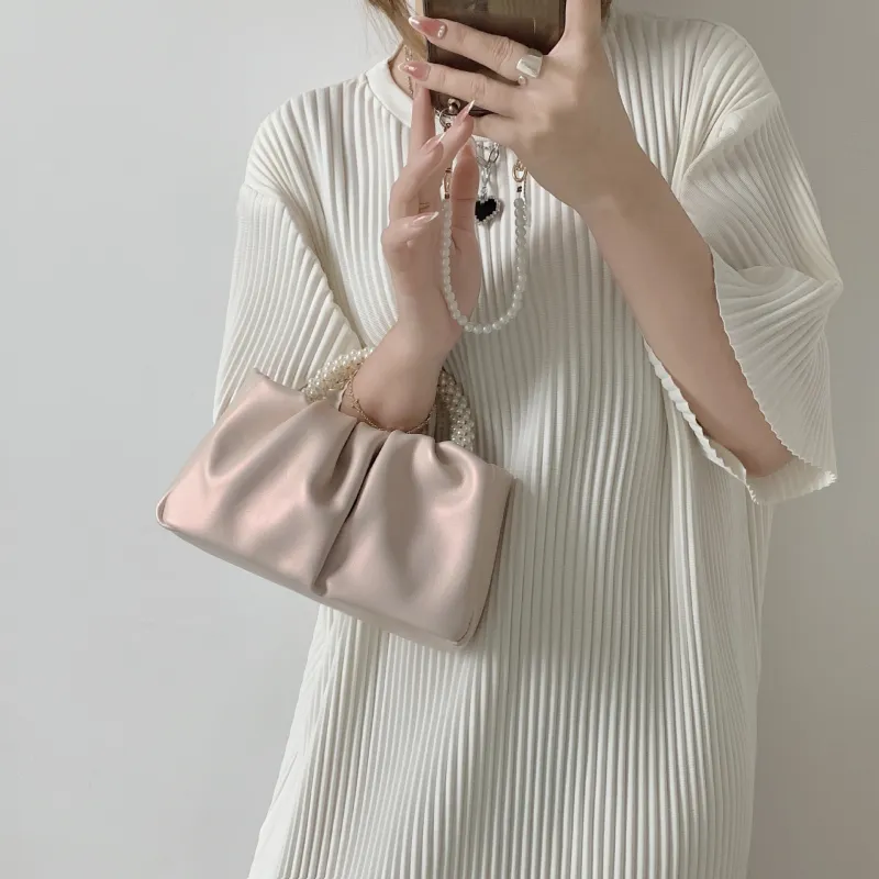PINK·LAND PU Wrist Bag, Cloud Bag, One Shoulder Handbag Mini Women's White/Pink/Gold/Silver-7