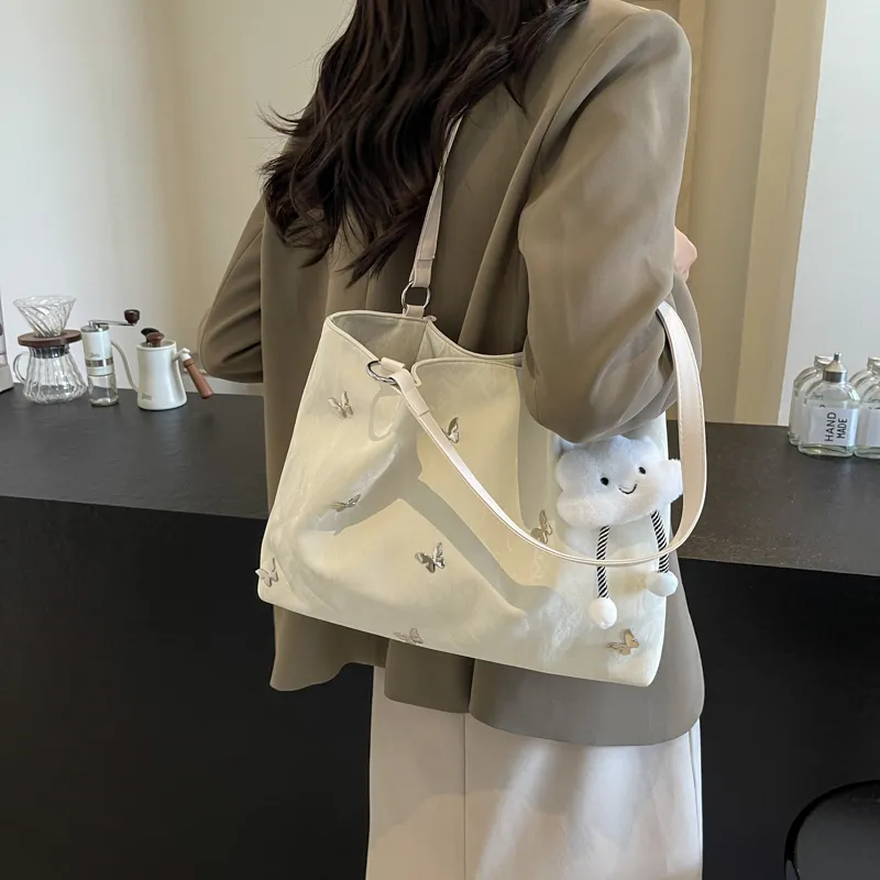 PINK·LAND PU Tote Bag Shopping Bag Shoulder Bags Women's Silver/Ecru/Blue Black-8