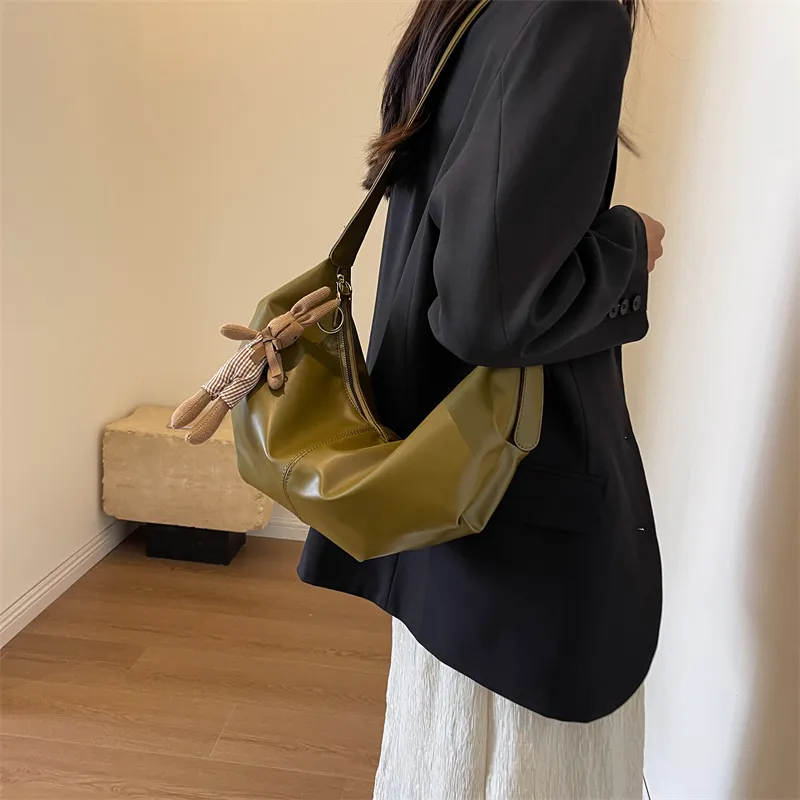 RUIPAI PU Water Dumpling Shoulder Bag Women's Black/Ecru/Coffee/Brown/Green-35