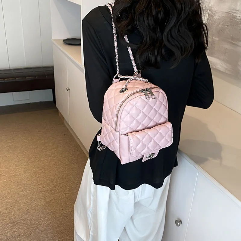 PINK·LAND PU Backpack Regular Women's Silver/White/Pink/Blue/Black-4