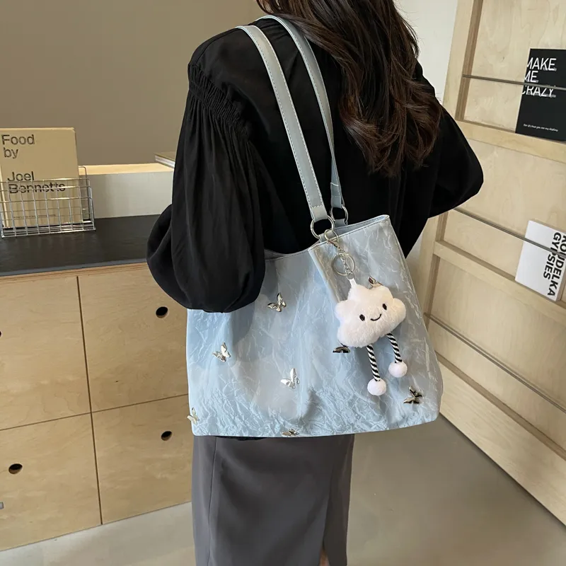 PINK·LAND PU Tote Bag Shopping Bag Shoulder Bags Women's Silver/Ecru/Blue Black-16
