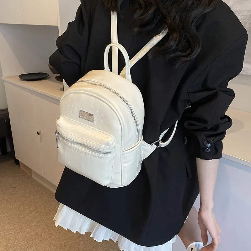 PINK·LAND PU Backpack Regular Women's White/Silver/Black-5