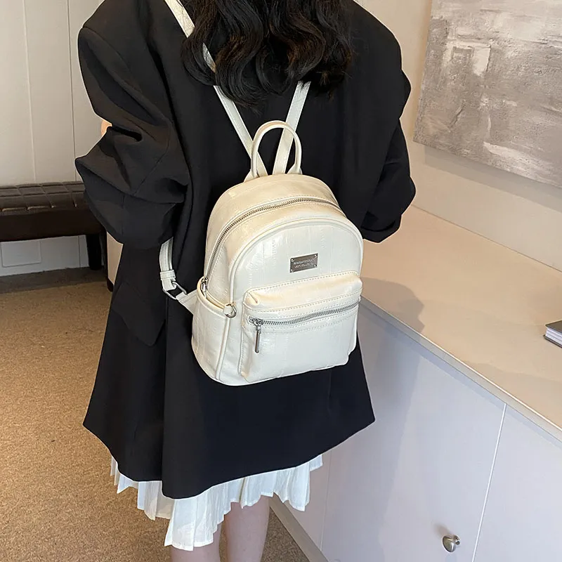 PINK·LAND PU Backpack Regular Women's White/Silver/Black-3
