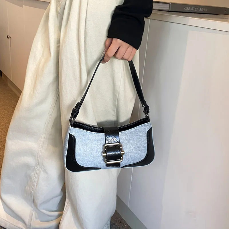 PINK·LAND PU Shoulder Bag Women's Denim Brown/Denim Silver/Denim Black-11