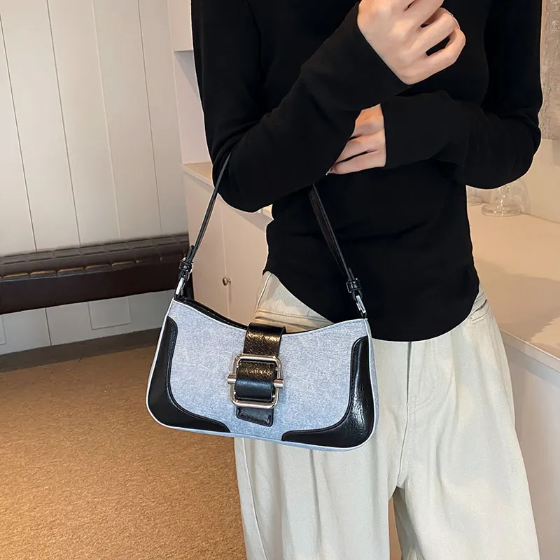 PINK·LAND PU Shoulder Bag Women's Denim Brown/Denim Silver/Denim Black-9