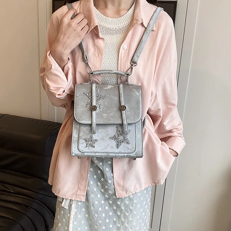 RUIPAI Pu Handbag, Backpack Regular Women's Pink/Blue/Silver-9