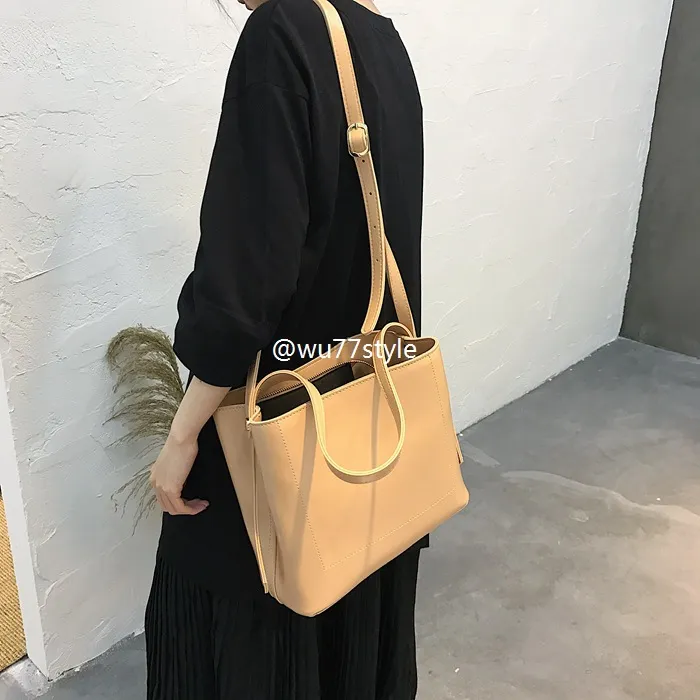 PINK·LAND PU Tote Bag Shopping Bag Shoulder Bags Women's Khaki/Brown-2