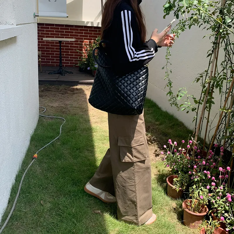 PINK·LAND PU Shoulder Bag Shopping Bag Portable Crossbody Bag Shoulder Bag Women's Black-2