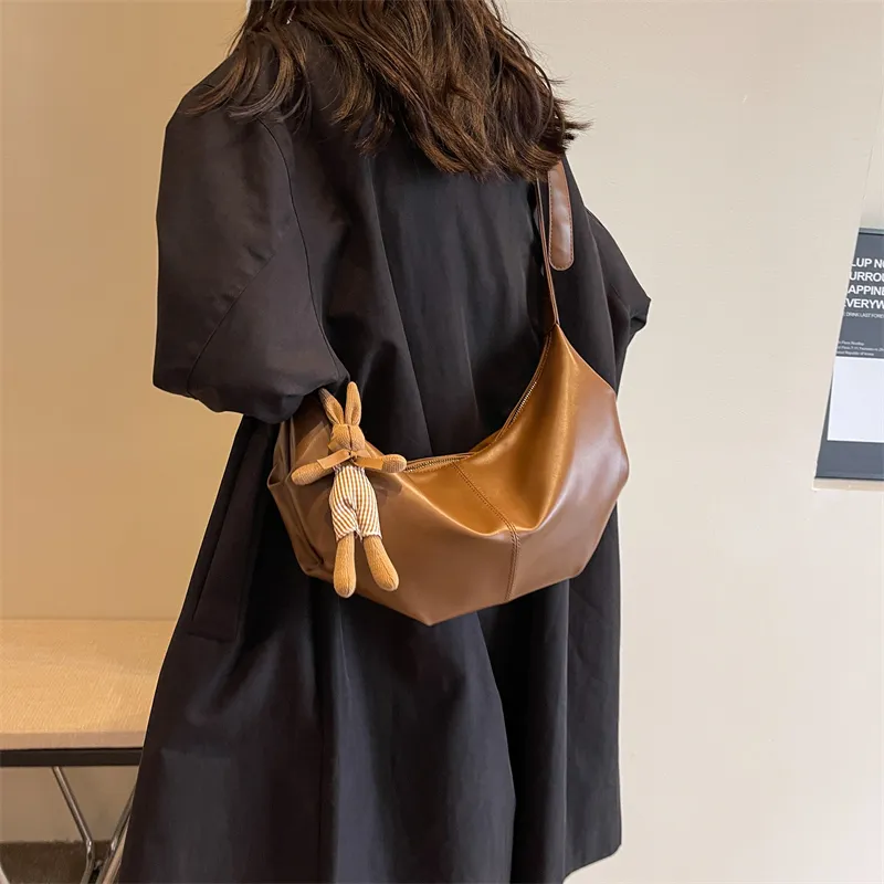 RUIPAI PU Water Dumpling Shoulder Bag Women's Black/Ecru/Coffee/Brown/Green-27