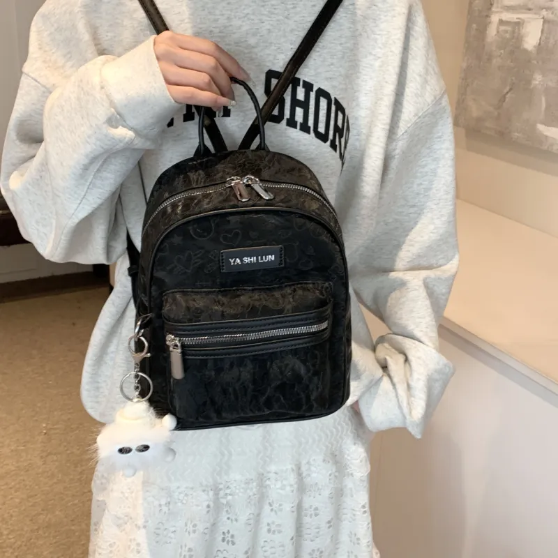 PINK·LAND PU Backpack Women's Black/Silver/Pink/White-18