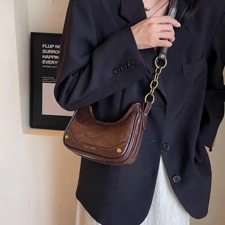 PINK·LAND PU Shoulder Bag Women's Black/Burgundy/Brown/Coffee-13