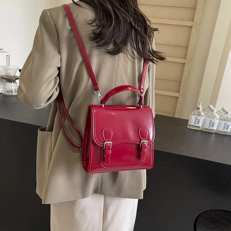 PINK·LAND PU Double Shoulder Handbag Women's Silver White/Burgundy/Black-14