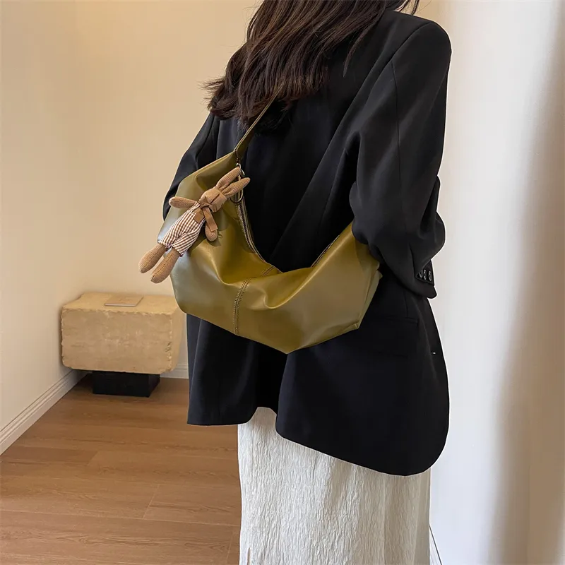 RUIPAI PU Water Dumpling Shoulder Bag Women's Black/Ecru/Coffee/Brown/Green-33