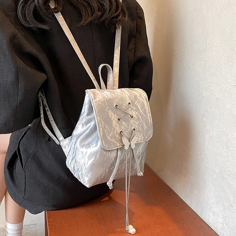 PINK·LAND PU Backpack Women's Silver/White/Green/Black-2