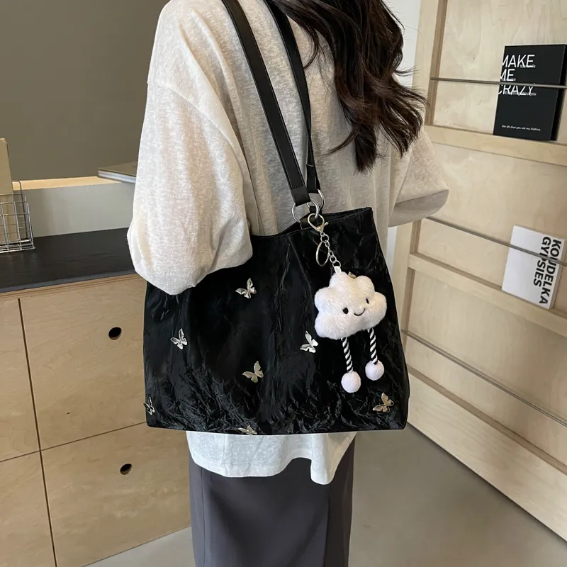 PINK·LAND PU Tote Bag Shopping Bag Shoulder Bags Women's Silver/Ecru/Blue Black-23