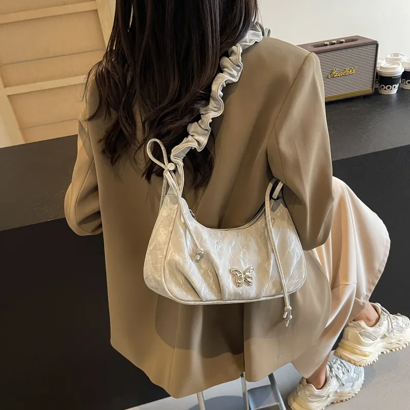 PINK·LAND PU Shoulder Bag Women's Ecru/Silver/Green Black-11