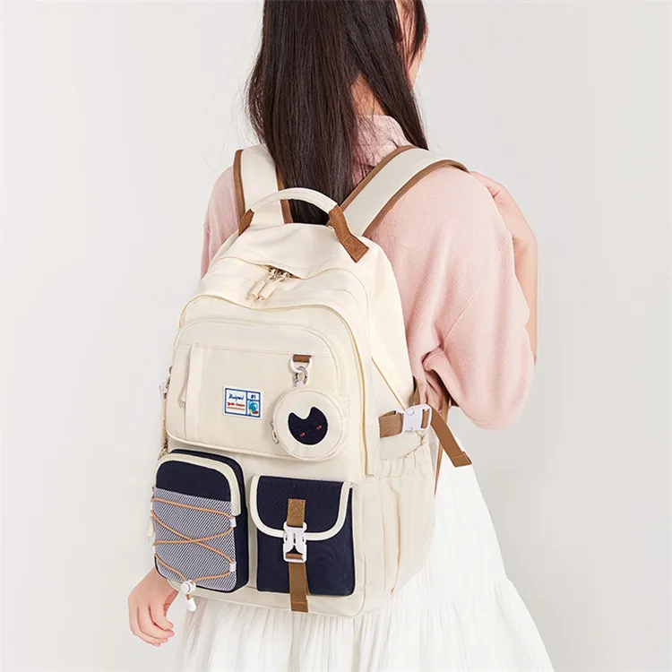 RUIPAI Oxford Fabric Blend Backpack Unisex Beige/Taro Purple/Black-1