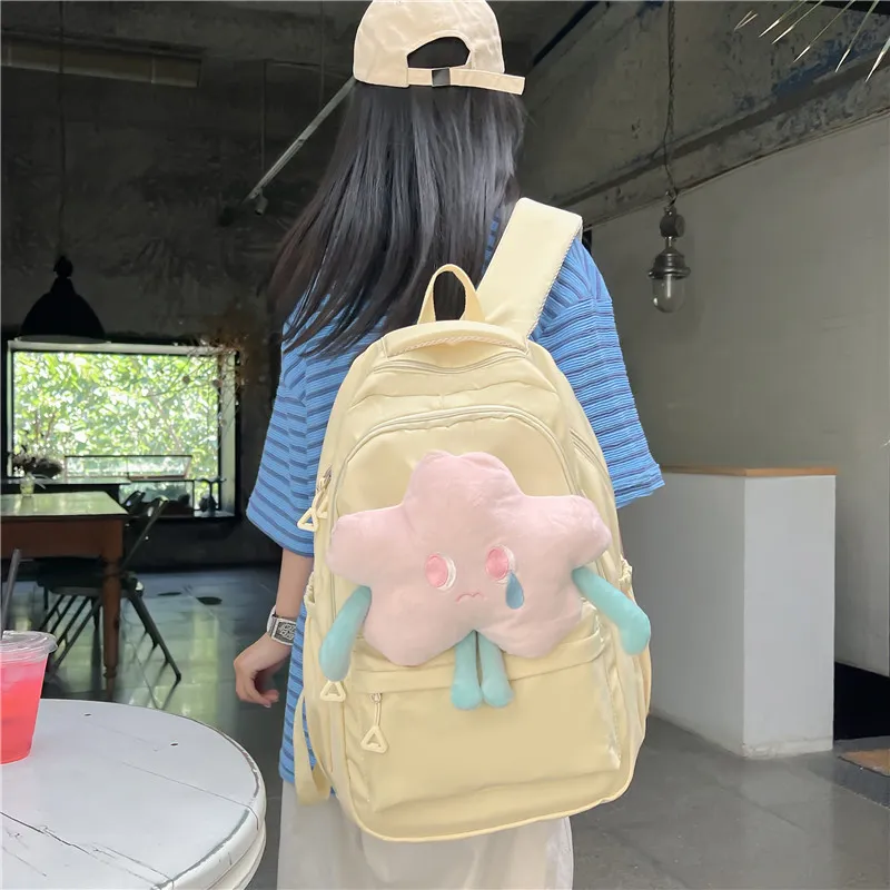 PINK·LAND Nylon Backpack Medium Size Women's White/Pink/Green/Yellow-6