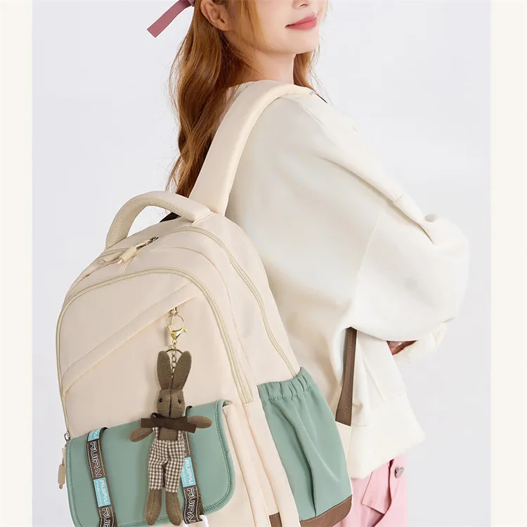 RUIPAI Fabric Backpack Regular Unisex Beige Green/Black-2