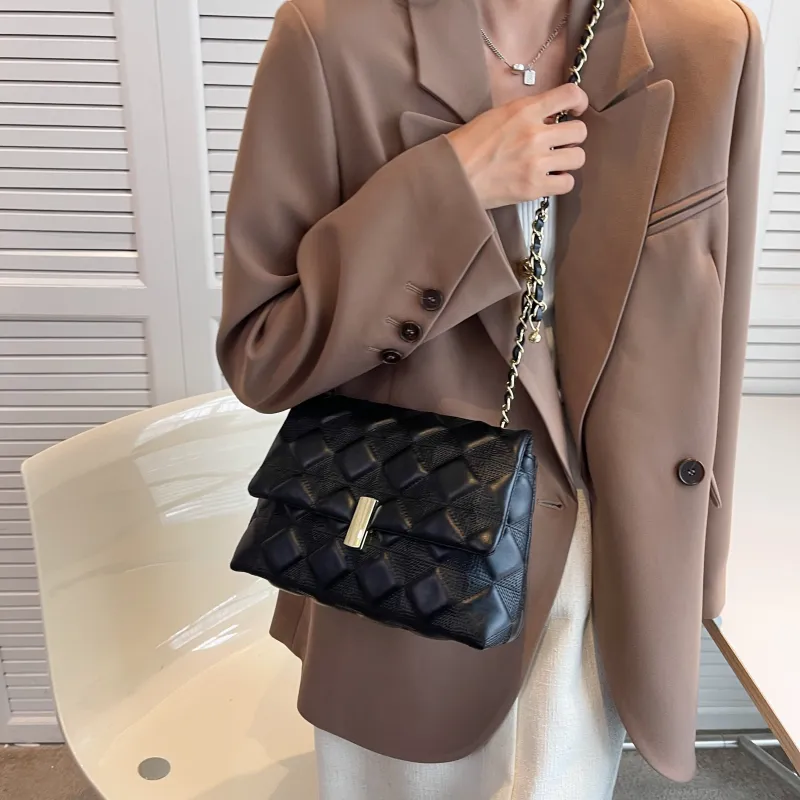 PINK·LAND PU Small Square Bag Shoulder Bag Women's Black/White-2