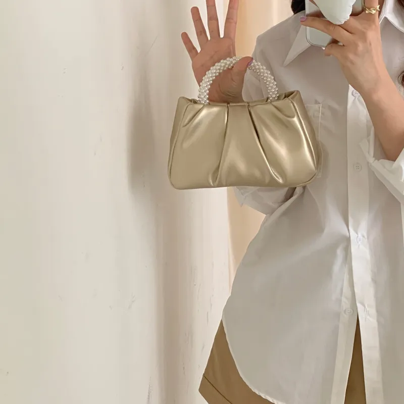PINK·LAND PU Wrist Bag, Cloud Bag, One Shoulder Handbag Mini Women's White/Pink/Gold/Silver-11