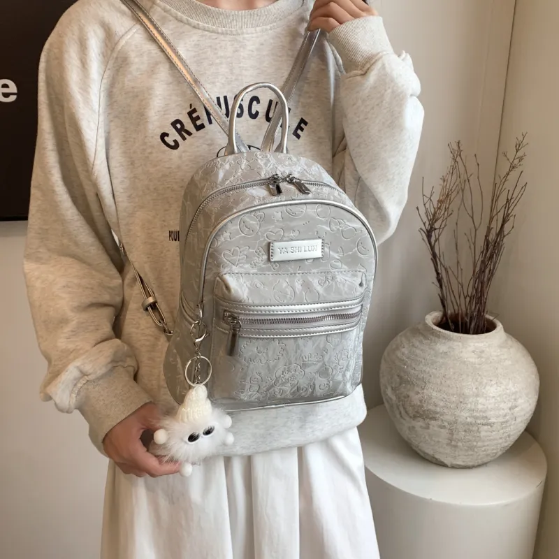 PINK·LAND PU Backpack Women's Black/Silver/Pink/White-21