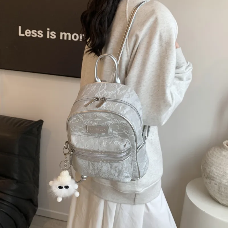 PINK·LAND PU Backpack Women's Black/Silver/Pink/White-27
